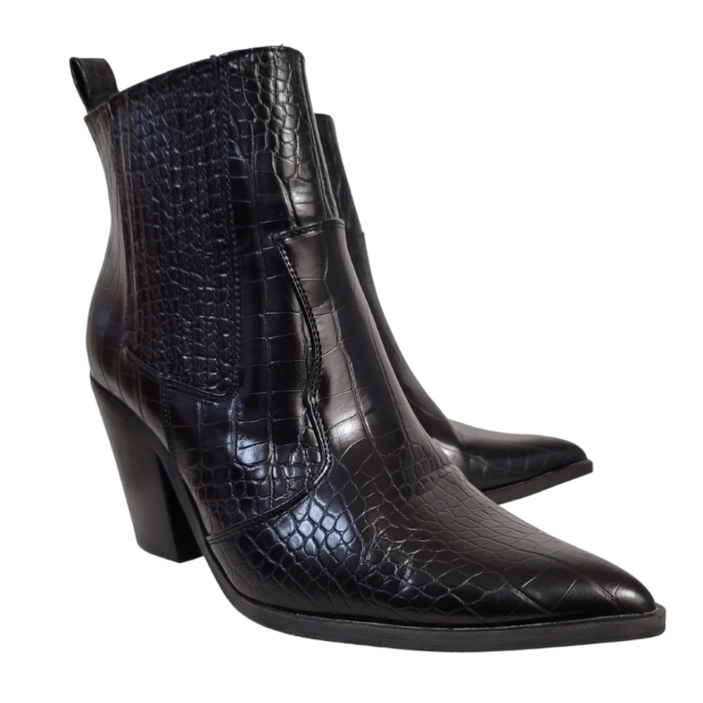 Asos Ankle Heeled Boots Black Croc In Size 9 - Picture 3 of 9